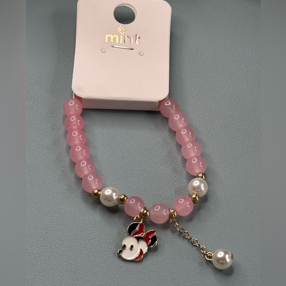 Mint Pink and Gold Jewelry Bracelet with Elegant Charms